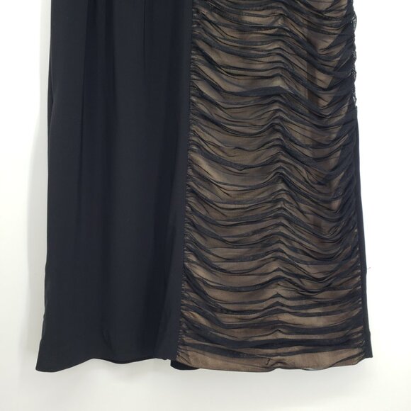 Adrianna Papell Ruched Mesh Sheath Cocktail Dress 12 Sleeveless Nude Black Tan - Picture 5 of 10